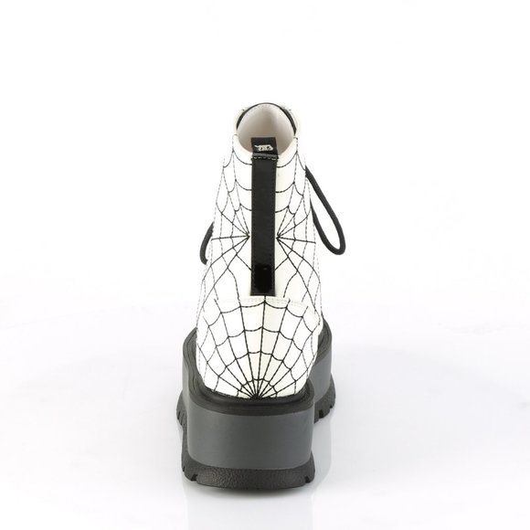 Gothic Platform Spider Web Glow Lace Up Ankle Boots - Picture 3 of 5